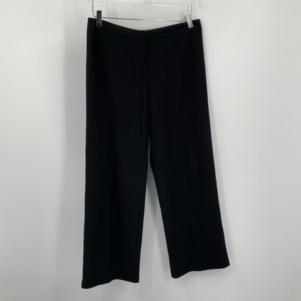 Eileen Fisher wool boucle straight leg knit pants black trousers stretch Medium